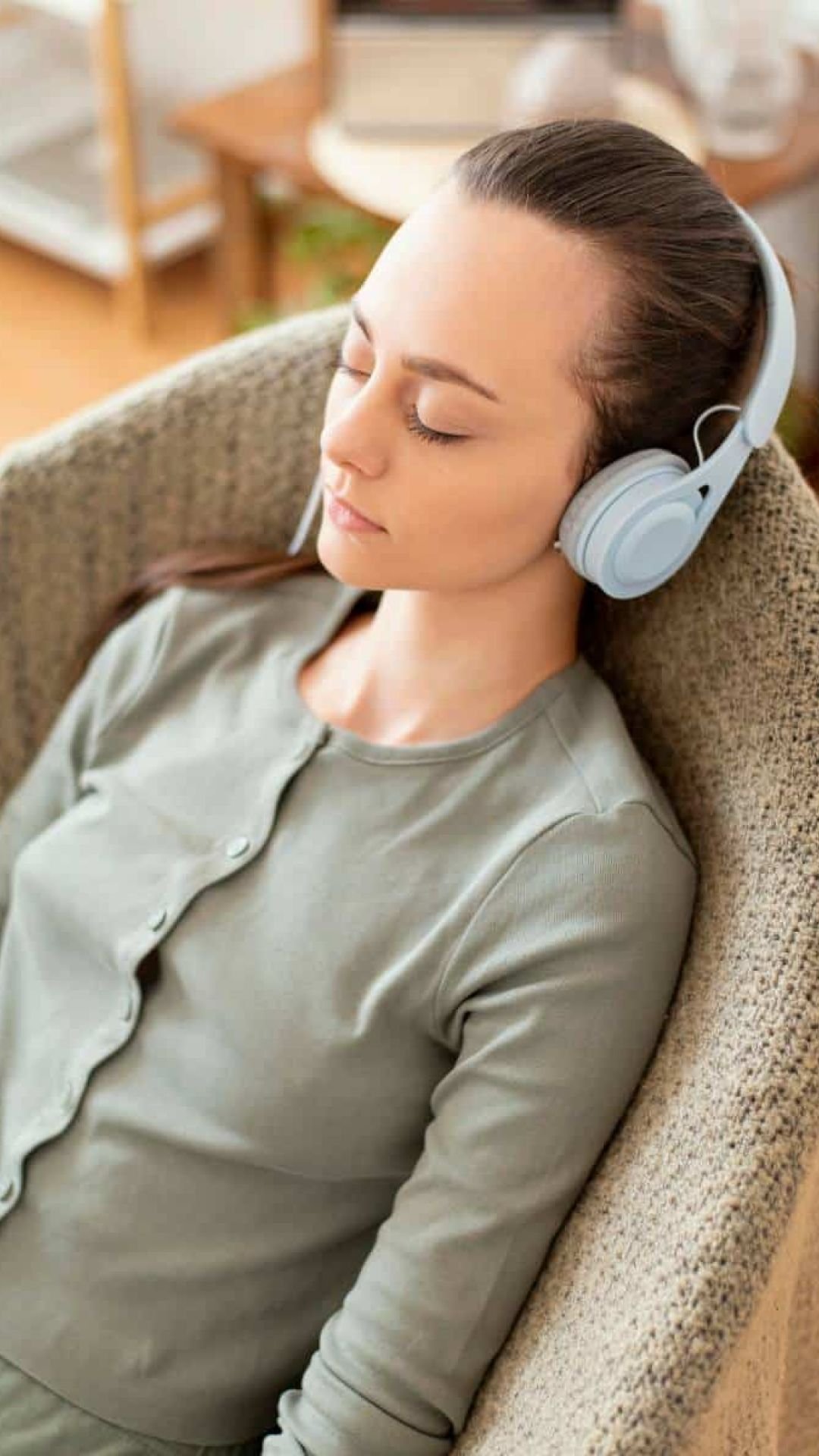 Female patient listening to music during music therapy in Chattanooga, TN. 